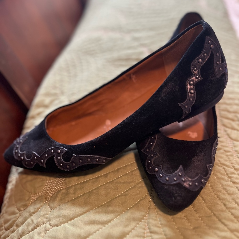 Nine West Vintage America Collection Black Leather Suede Flats 9